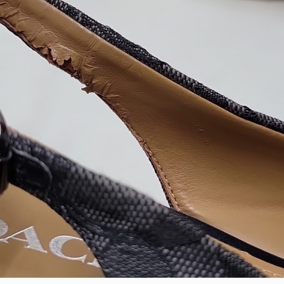 COACH Ferry Black Logo and Tan Wedge Platform Slingback Open Toe Sandals 8.5 - Picture 9 of 11